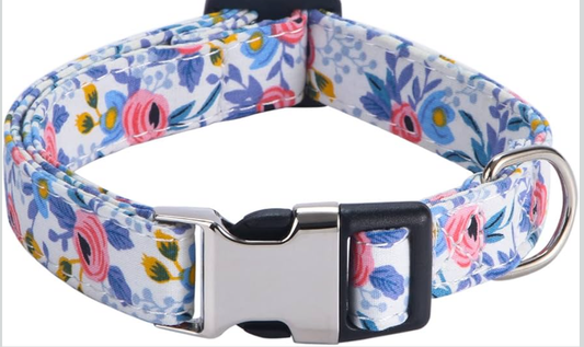 Girl Dog Collars - Rose, Sunflower, Daisy and Leopard Design in Medium for Female Dogs Rose Blue