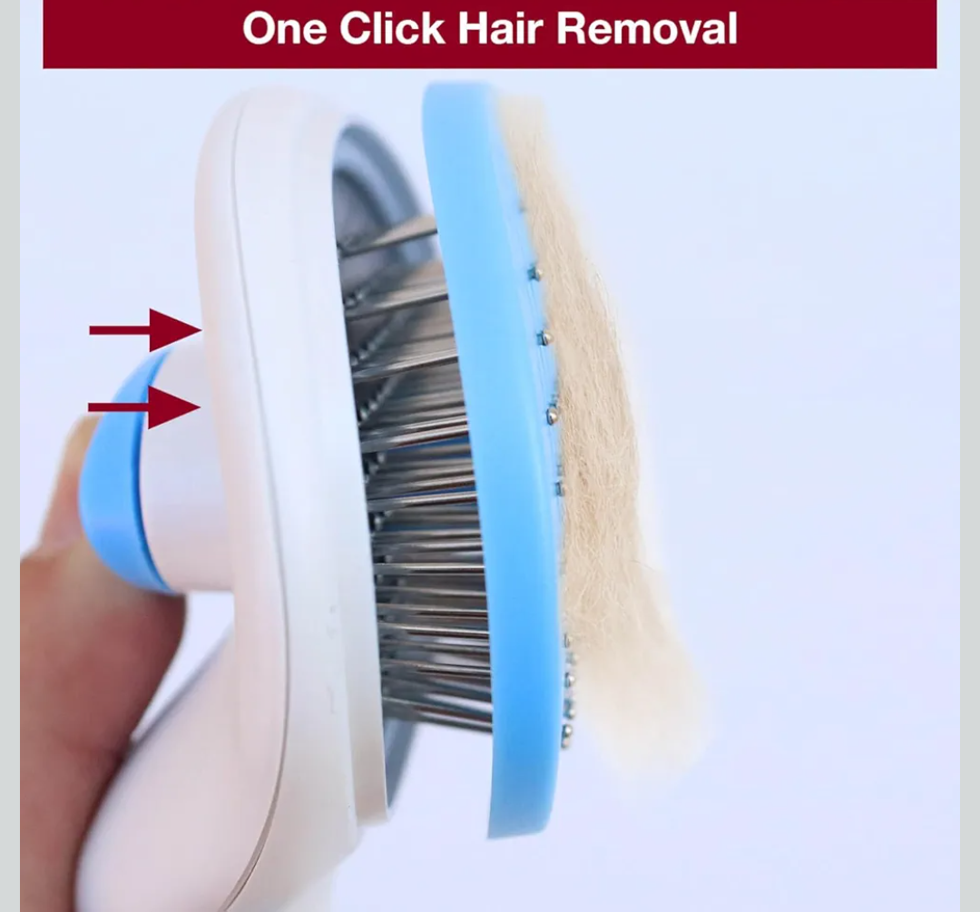 Self Cleaning Slicker Brush with massage particles, suitable for cats, dogs with long and short fur, Blue