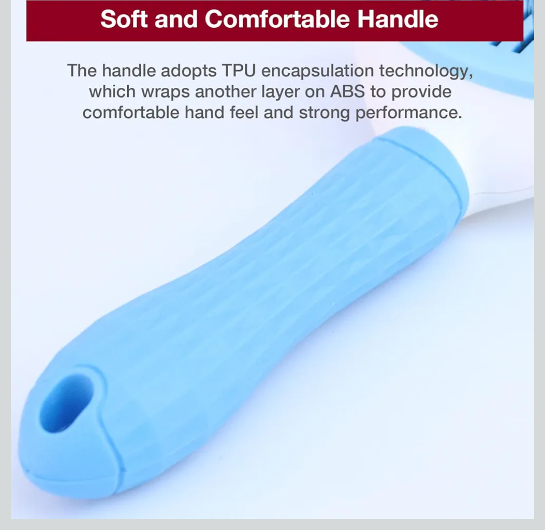 Self Cleaning Slicker Brush with massage particles, suitable for cats, dogs with long and short fur, Blue