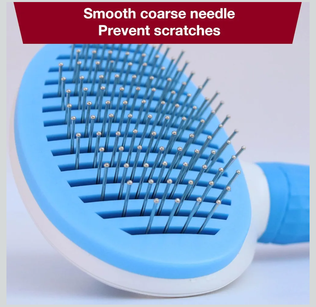 Self Cleaning Slicker Brush with massage particles, suitable for cats, dogs with long and short fur, Blue