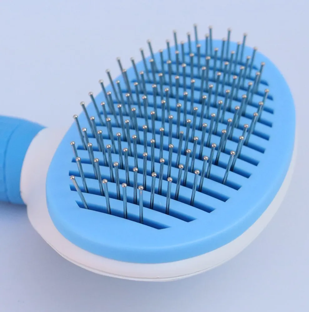 Self Cleaning Slicker Brush with massage particles, suitable for cats, dogs with long and short fur, Blue