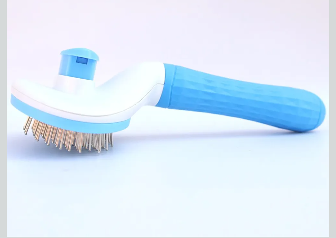 Self Cleaning Slicker Brush with massage particles, suitable for cats, dogs with long and short fur, Blue