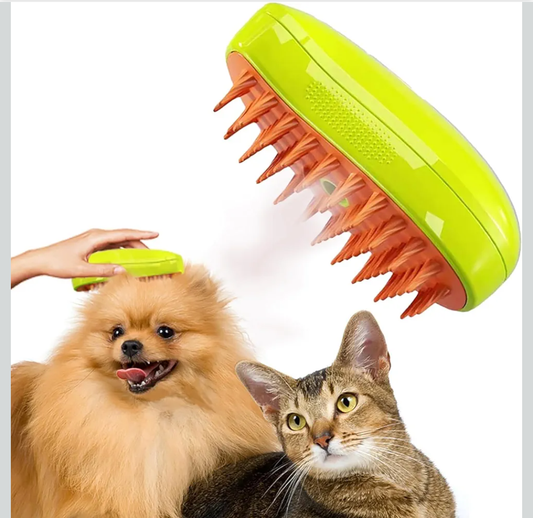 3 In1 Steam Brush - Self Cleaning Cat Steamy Brush for Massage, Removes Tangled & Loose Hair (Green)