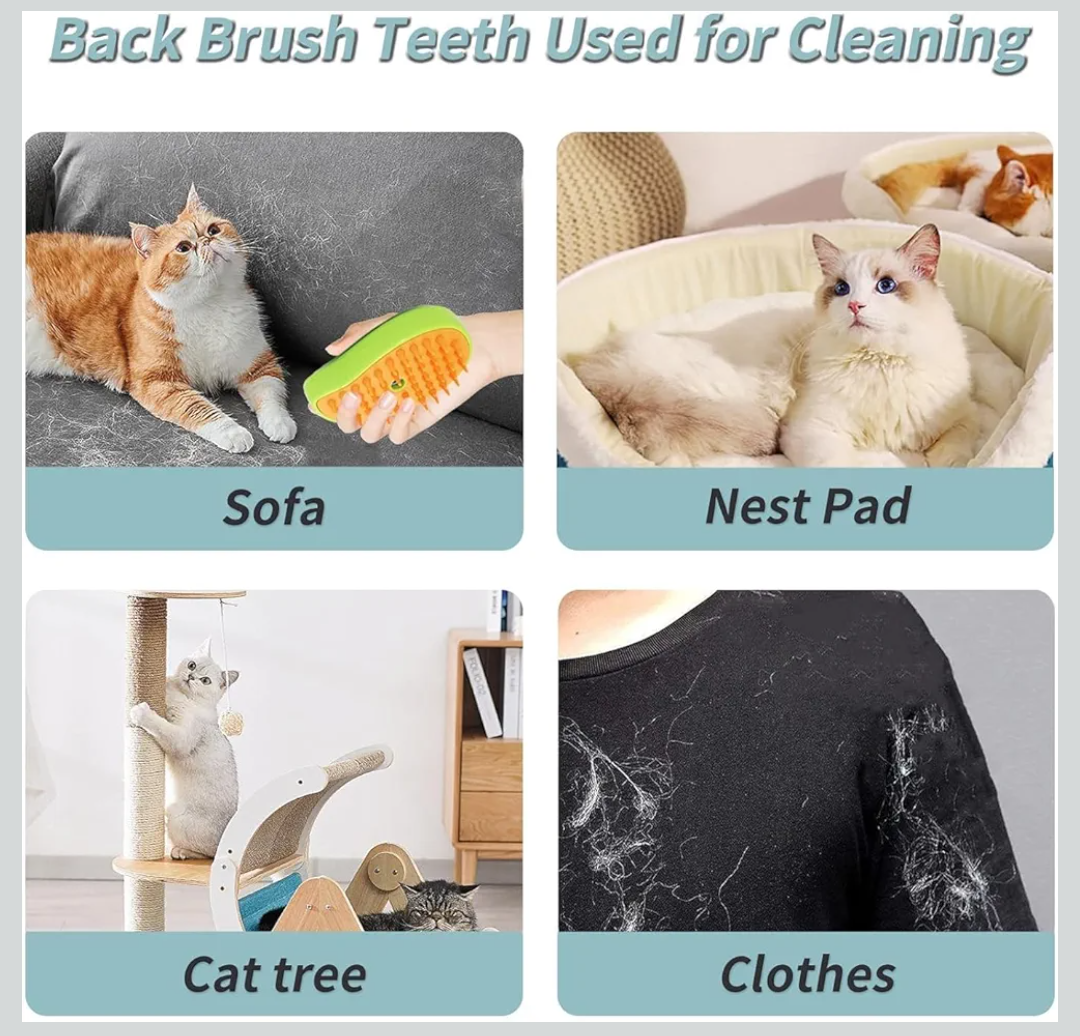 3 In1 Steam Brush - Self Cleaning Cat Steamy Brush for Massage, Removes Tangled & Loose Hair (Green)