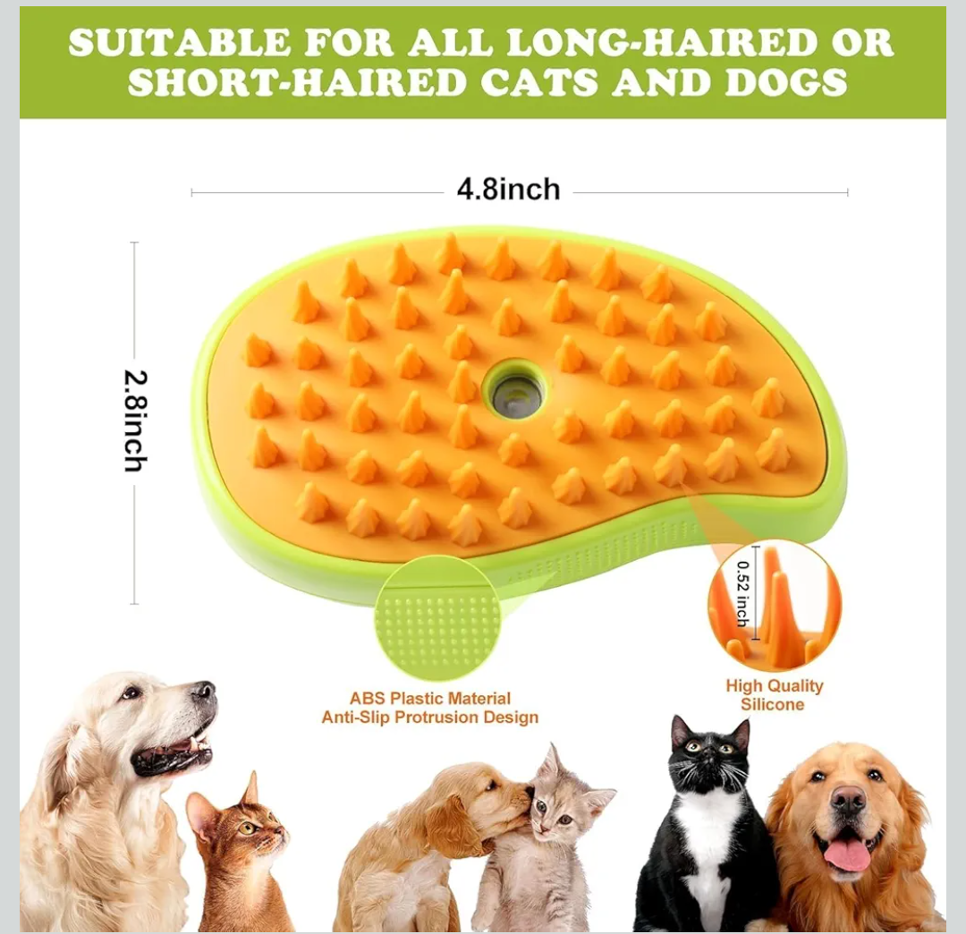 3 In1 Steam Brush - Self Cleaning Cat Steamy Brush for Massage, Removes Tangled & Loose Hair (Green)