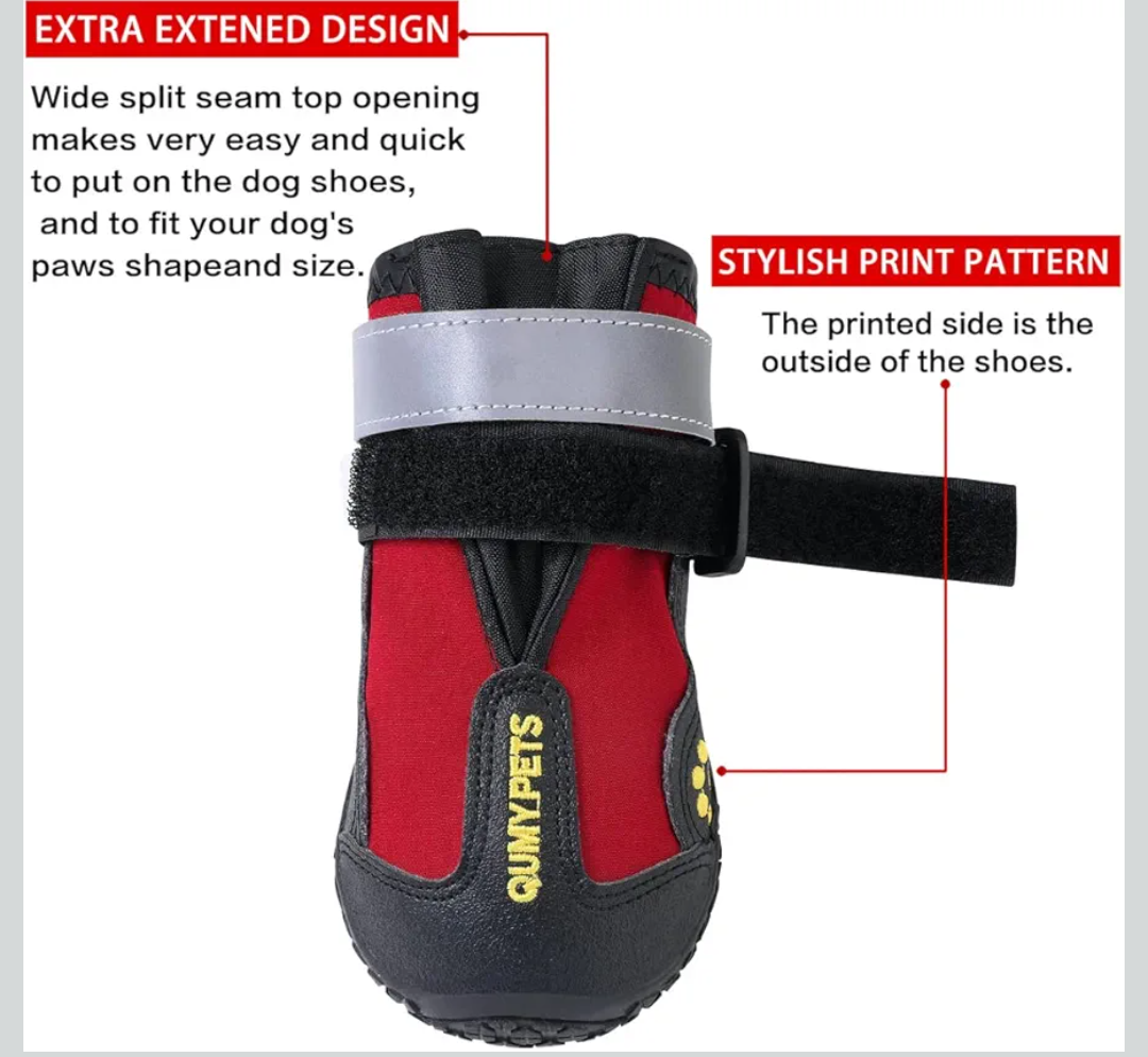 QUMY Dog Shoes for Large Dogs, Medium Dog Boots & Paw Protectors for Winter Snowy Day, Summer Hot Pavement, Waterproof in Rainy Weather, Outdoor Walking, Indoor Hardfloors Anti Slip Sole Red Size 6
