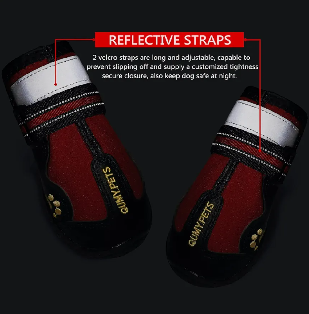 QUMY Dog Shoes for Large Dogs, Medium Dog Boots & Paw Protectors for Winter Snowy Day, Summer Hot Pavement, Waterproof in Rainy Weather, Outdoor Walking, Indoor Hardfloors Anti Slip Sole Red Size 6