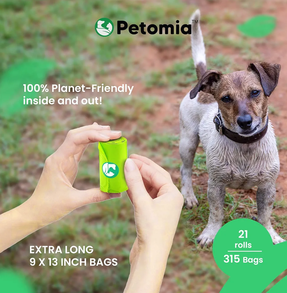 Petomia 315 Pet Poop Bags on 21 Refill Rolls - Dog Poop Bags, Guaranteed Leak Proof and Extra Thick Waste Bag Refill Rolls For Dogs (9 x 13 inches)