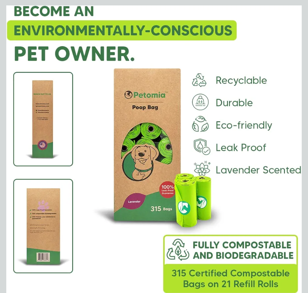 Petomia 315 Pet Poop Bags on 21 Refill Rolls - Dog Poop Bags, Guaranteed Leak Proof and Extra Thick Waste Bag Refill Rolls For Dogs (9 x 13 inches)