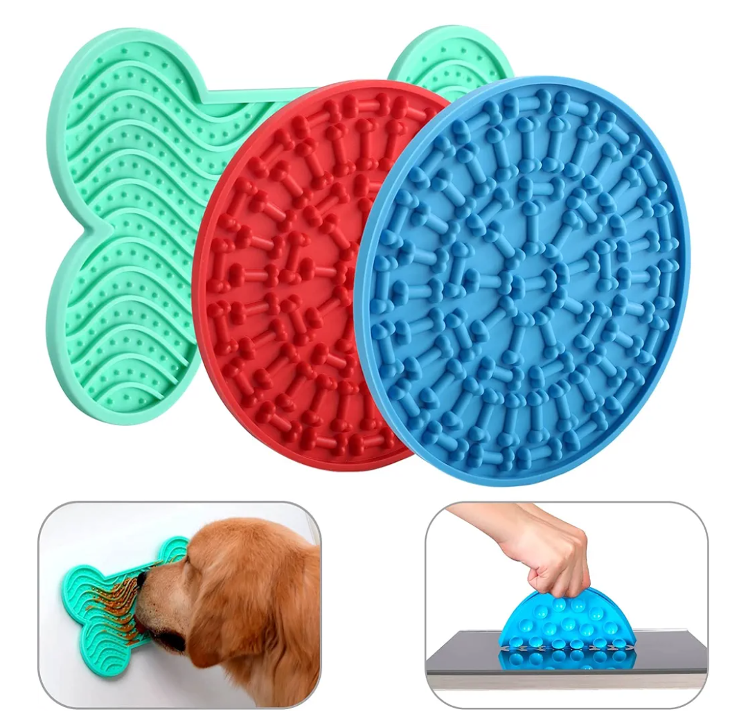 PET STATE Licking Pad for Dog, Boredom and Anxiety Reducer for Dog Bath, 3 Pcs Dog Slow Feeder, Super Strong Suction on Wall, Dog Peanut Butter Lick Pad, BPA Free and Non-Toxic