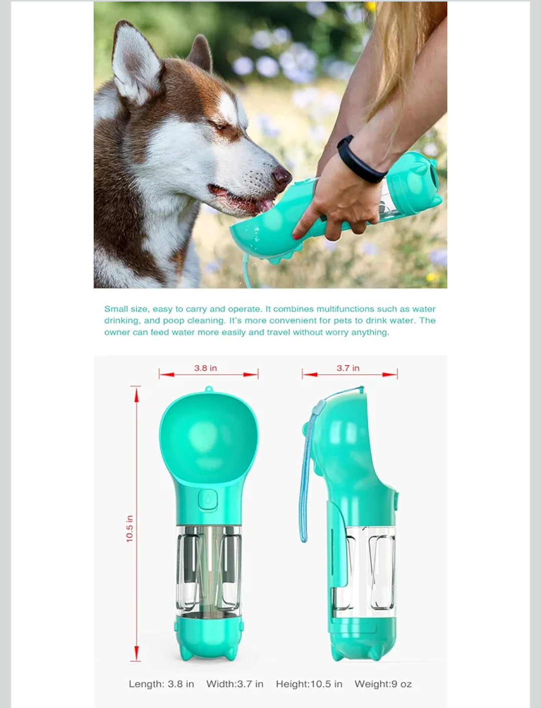 Dog Water Bottle, Leak-Proof Portable Dog Water Dispenser for Pet Outdoor Walking, Hiking Travel, Food Grade Plastic (Lake, Medium)