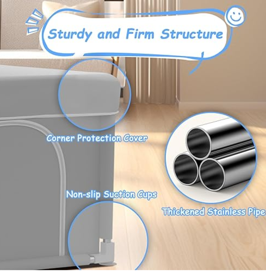 External Zipper Gate, Baby Play Yard with Non-Slip Suction Cups on The Bottom, Baby Fence, Grey