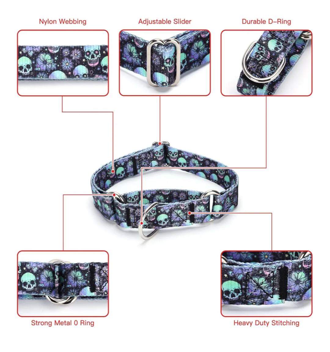 Pimaodog Heavy Duty Nylon Dog Collar, Adjustable Martingale Dog Collar for Walking Training Boy and Girl Dogs Medium Large Dogs (XL:53-62CM