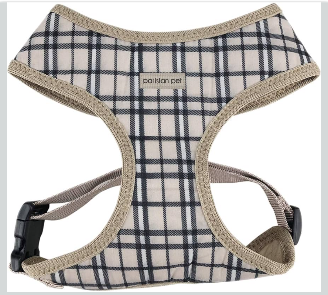 Parisian Pet Dog Harness - Adjustable Plaid Khaki Dog Vest Harness - 100% Mesh Fabric No Pull Puppy Harness - Cooling Dog Harness for Large Dogs - Idle for Walking, Running, and Hiking - XL