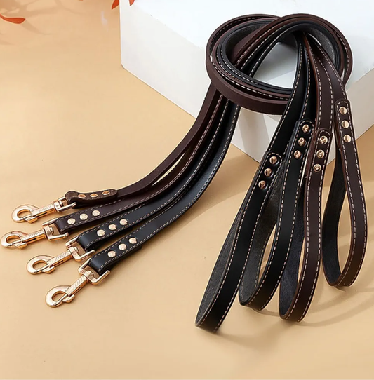 Leather Dog Leash 5ft, Warbriie Heavy Duty Dog Leash, Strong and Sturdy Leather Braided Dog Leash, Soft and Comfortable Leather Leash for Medium Large Dogs