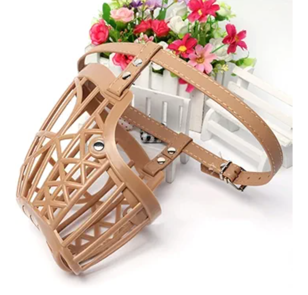 2 piece Dog Muzzles Set - Adjustable Plastic Basket Muzzle with Pu Leather Straps - Dog Mouth Covers for Training Barking Prevention and Chewing Comfortable and Breathable Design Apricot