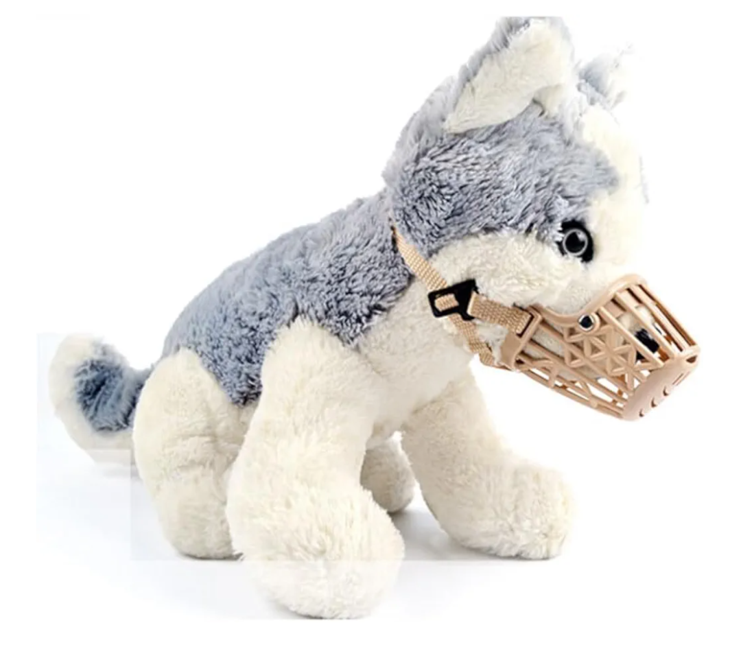 2 piece Dog Muzzles Set - Adjustable Plastic Basket Muzzle with Pu Leather Straps - Dog Mouth Covers for Training Barking Prevention and Chewing Comfortable and Breathable Design Apricot