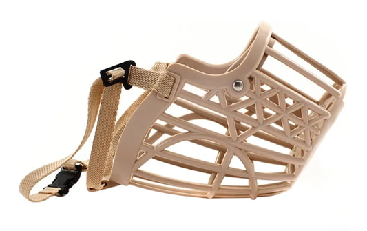 2 piece Dog Muzzles Set - Adjustable Plastic Basket Muzzle with Pu Leather Straps - Dog Mouth Covers for Training Barking Prevention and Chewing Comfortable and Breathable Design Apricot