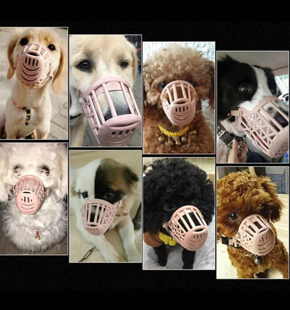 2 piece Dog Muzzles Set - Adjustable Plastic Basket Muzzle with Pu Leather Straps - Dog Mouth Covers for Training Barking Prevention and Chewing Comfortable and Breathable Design Apricot