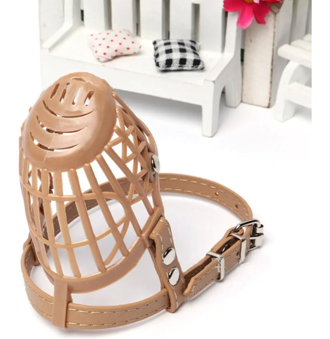 2 piece Dog Muzzles Set - Adjustable Plastic Basket Muzzle with Pu Leather Straps - Dog Mouth Covers for Training Barking Prevention and Chewing Comfortable and Breathable Design Apricot