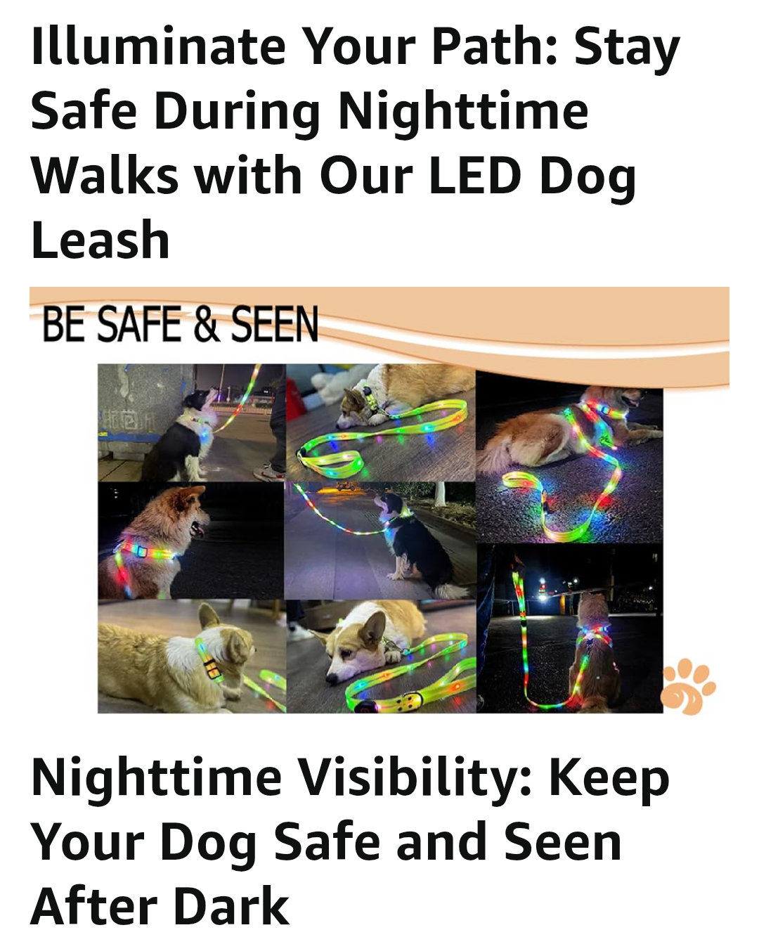 Safety Led Dog Leash for Night Walking - Glow in The Dark - Water Resistant Nylon Webbing - Lightweight and Heavy Duty - USB Rechargeable - RGB Color Changing - Suitable for All Dogs (Yellow)