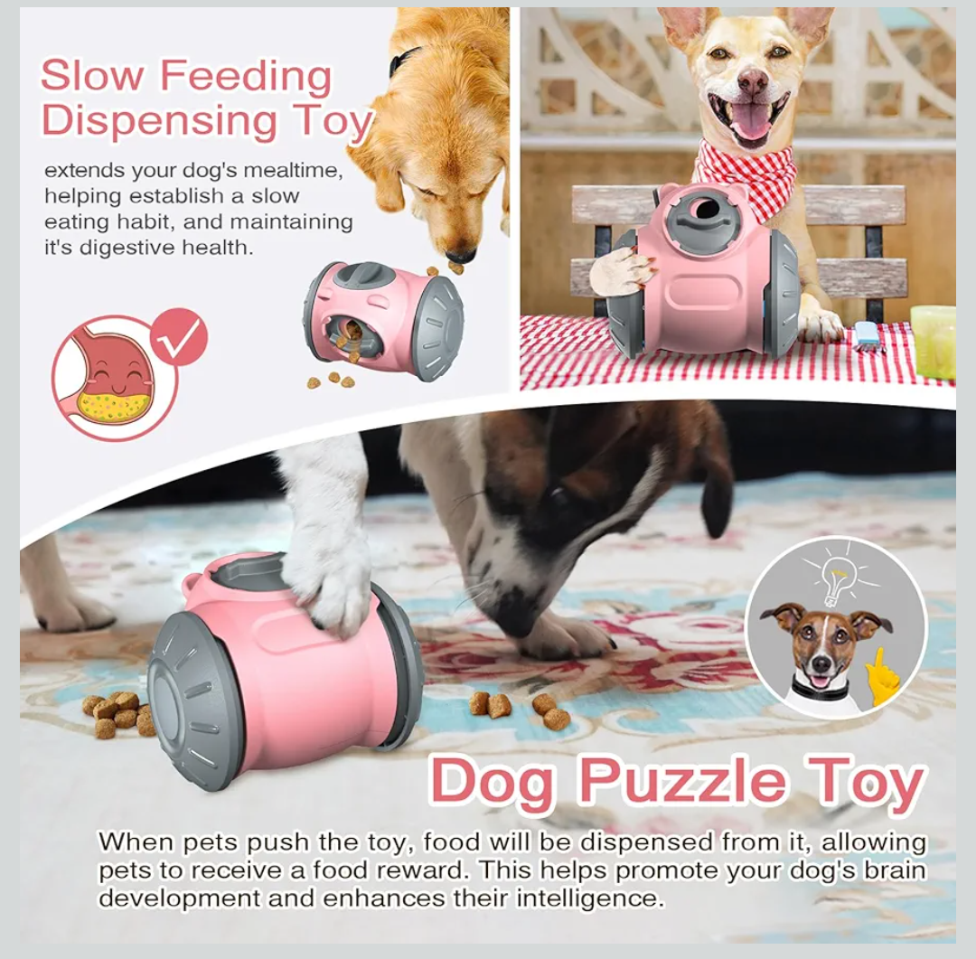 Rolling Dog Slow Feeder Toy - Dog Puzzles for Smart Dogs, Treat Dispensing Puzzle Toy for Small, Medium & Large Dogs – Engaging Food Dispenser for IQ Training & Boredom Relief