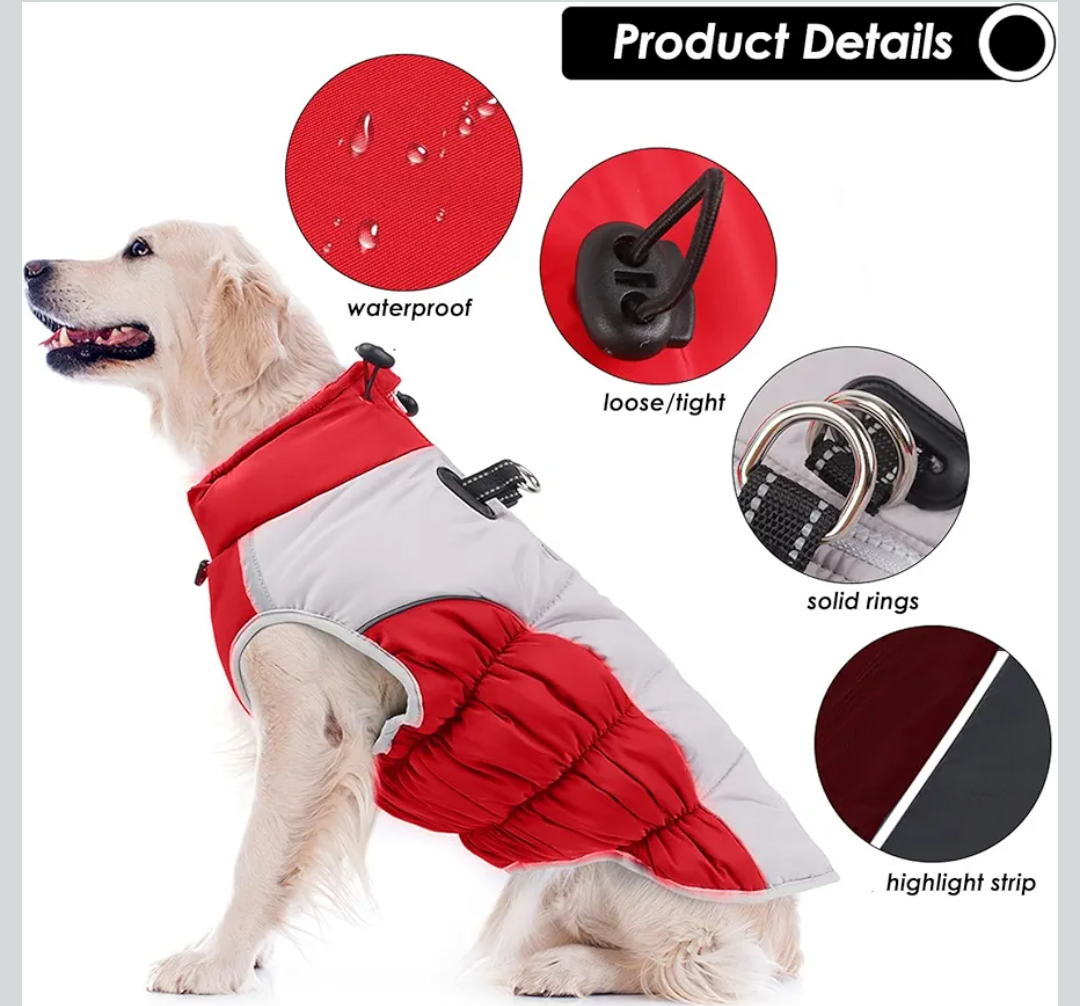 Dog Cold Weather Coats - Cozy Waterproof Windproof Reversible Winter Dog Jacket, Thick Padded Warm Coat, Red (X-Large)