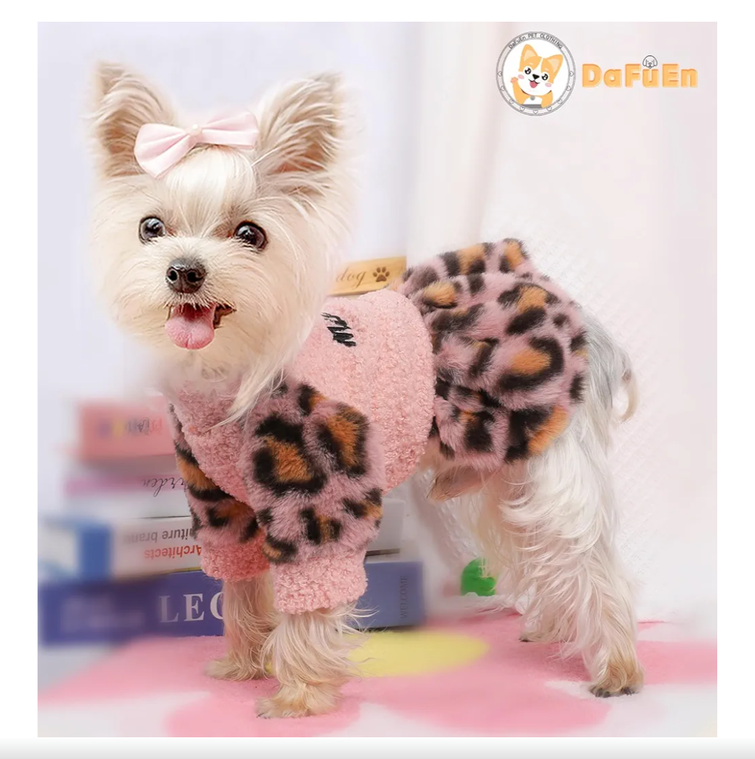Leopard Dog Dresses for Small Dogs Fleece Dog Sweater Dress Warm Dog Winter Clothes Soft Stretchy Puppy Clothes Extra Small Pet Outfit Yorkie Chihuahua Clothes Female Pink Small