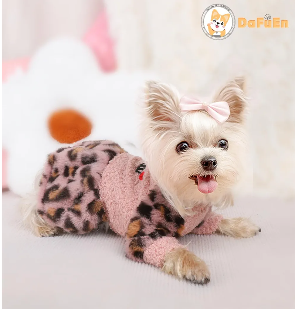 Leopard Dog Dresses for Small Dogs Fleece Dog Sweater Dress Warm Dog Winter Clothes Soft Stretchy Puppy Clothes Extra Small Pet Outfit Yorkie Chihuahua Clothes Female Pink Small