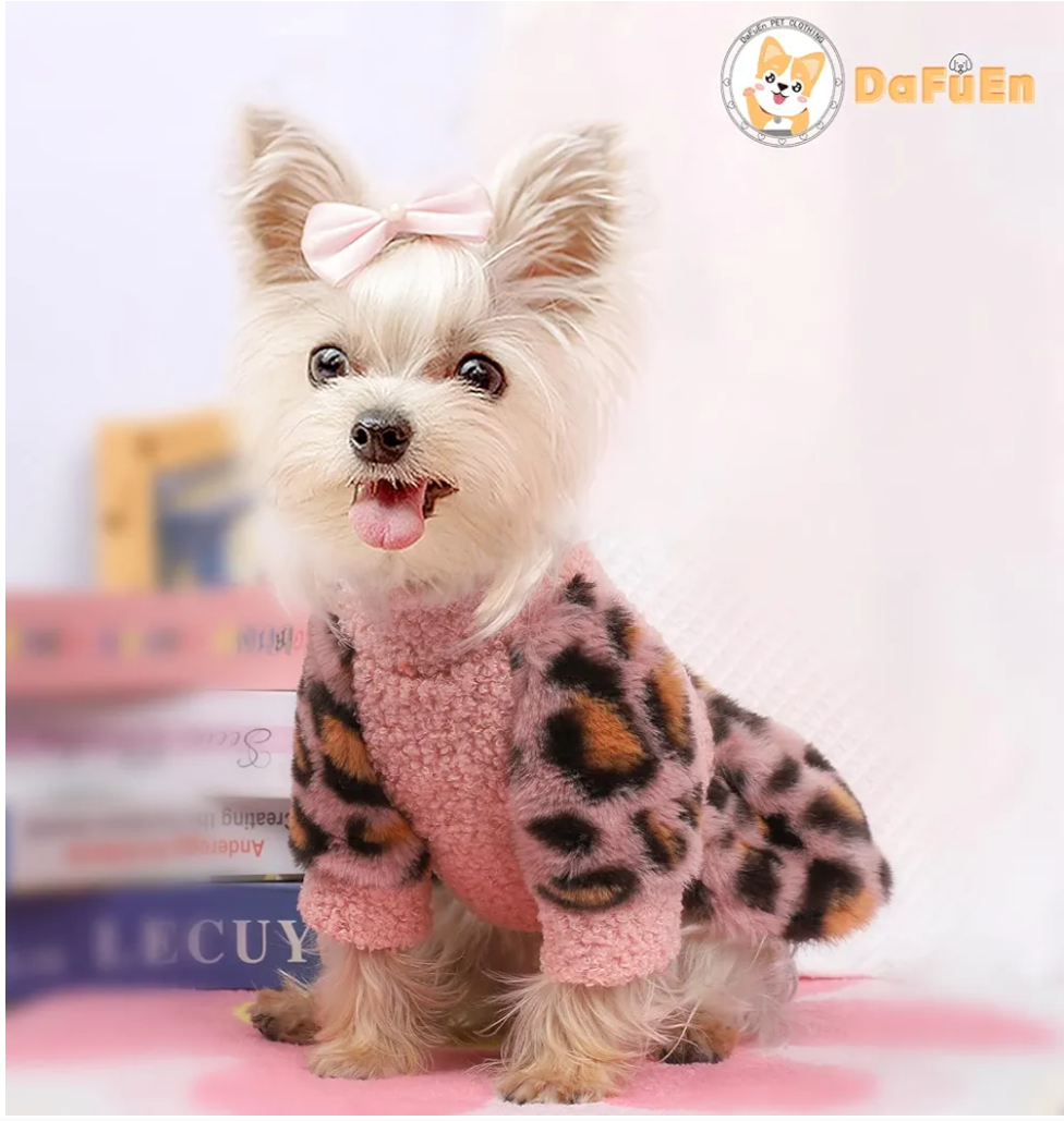 Leopard Dog Dresses for Small Dogs Fleece Dog Sweater Dress Warm Dog Winter Clothes Soft Stretchy Puppy Clothes Extra Small Pet Outfit Yorkie Chihuahua Clothes Female Pink Small