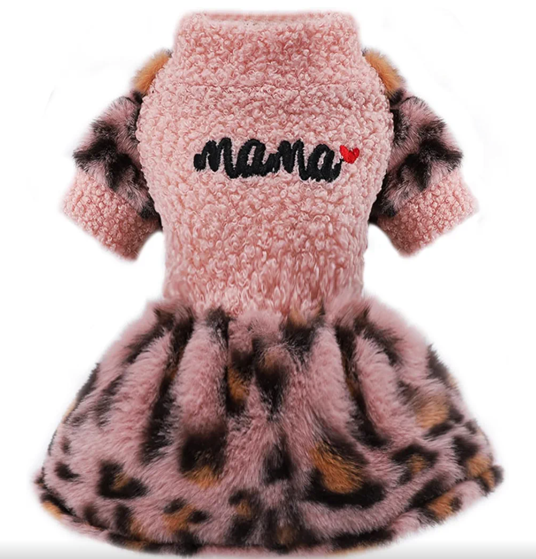 Leopard Dog Dresses for Small Dogs Fleece Dog Sweater Dress Warm Dog Winter Clothes Soft Stretchy Puppy Clothes Extra Small Pet Outfit Yorkie Chihuahua Clothes Female Pink Small