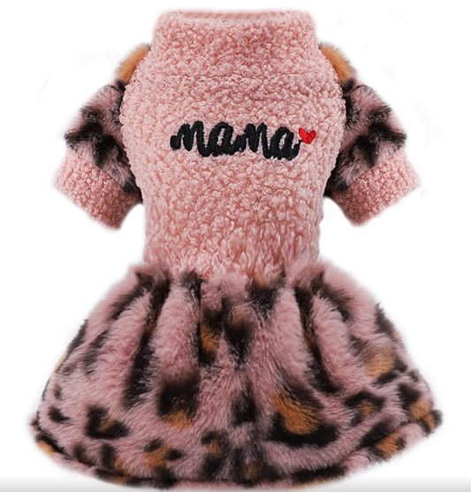 Leopard Dog Dresses for Small Dogs Fleece Dog Sweater Dress Warm Dog Winter Clothes Soft Stretchy Puppy Clothes Extra Small Pet Outfit Yorkie Chihuahua Clothes Female Pink Small