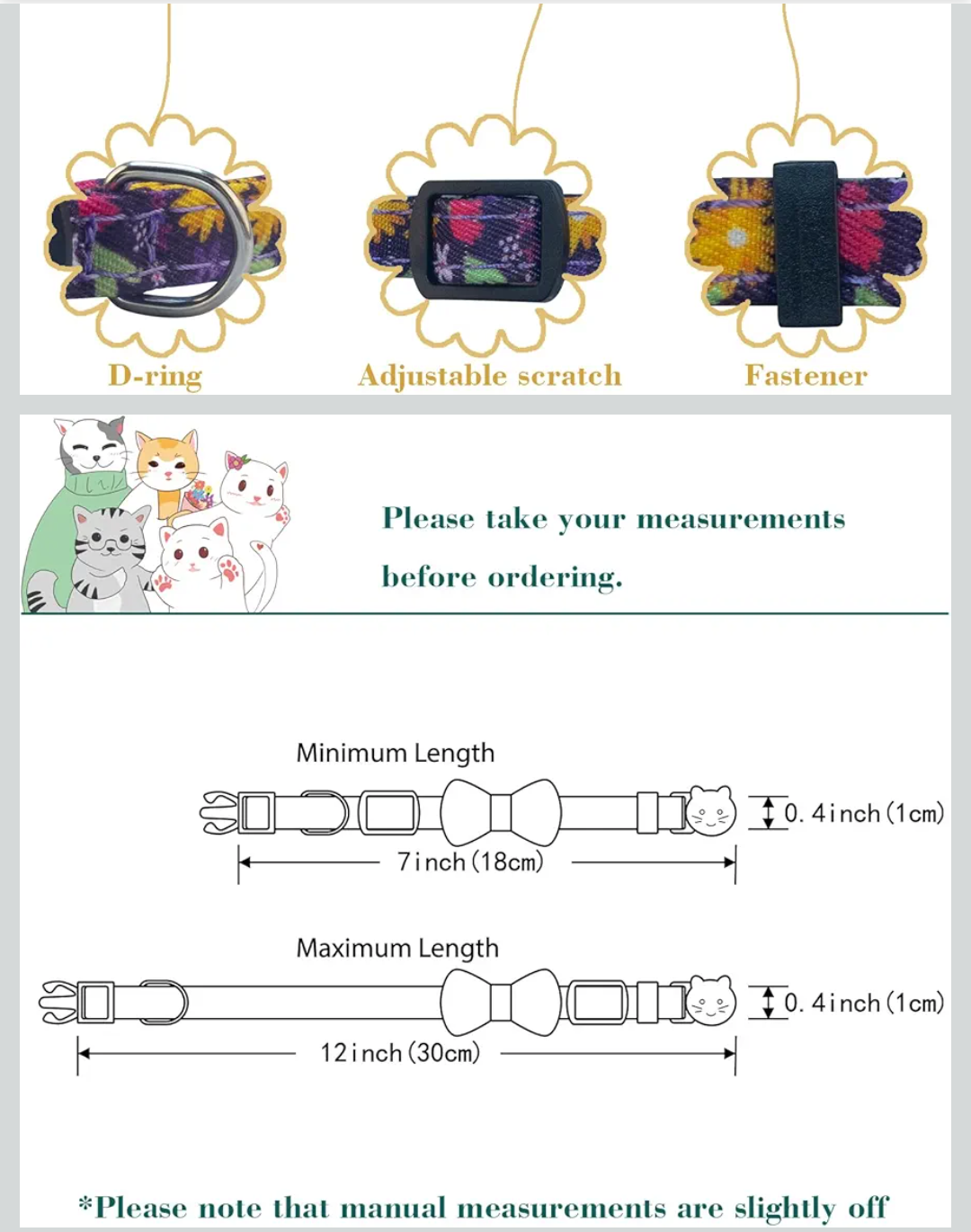 SuperBuddy Cat Collars Breakaway with Bell - Cat Safety Collars for Boys & Girls - Safety Buckle Kitten Collar for Pet