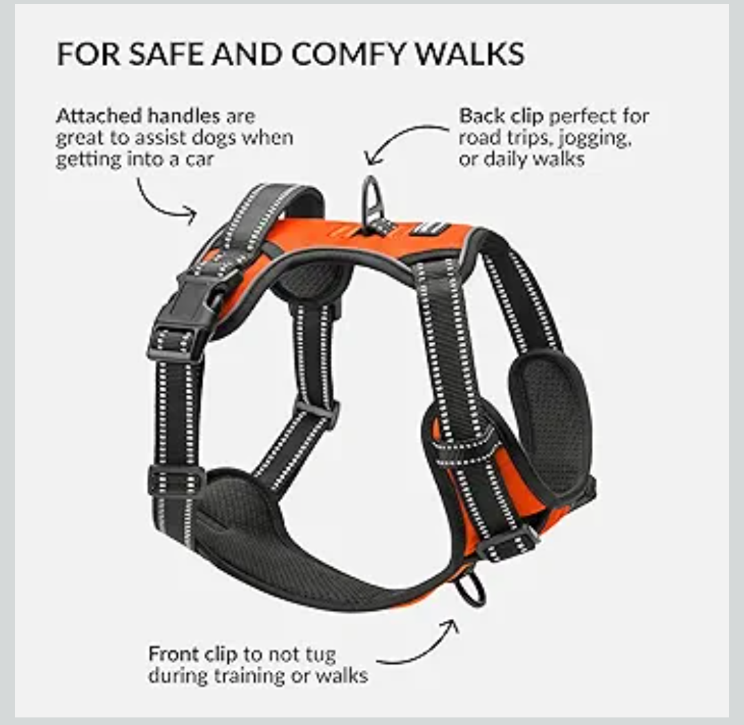 CollarDirect No Pull Reflective Dog Harness with Handle and Front Clip, Adjustible Soft Padded Vest for Small to Large Dogs Training and Walk (Size XL, Black)