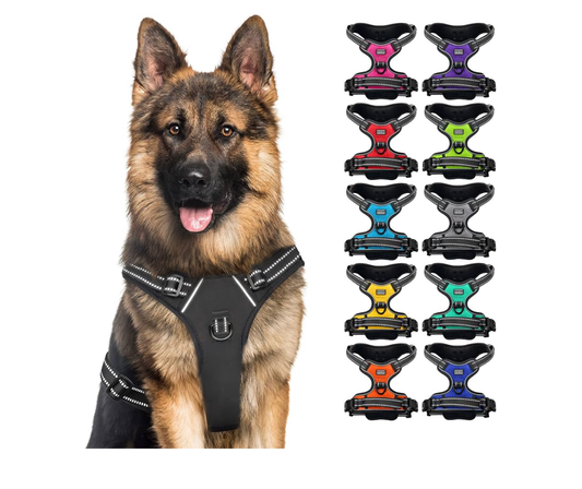 CollarDirect No Pull Reflective Dog Harness with Handle and Front Clip, Adjustible Soft Padded Vest for Small to Large Dogs Training and Walk (Size XL, Black)