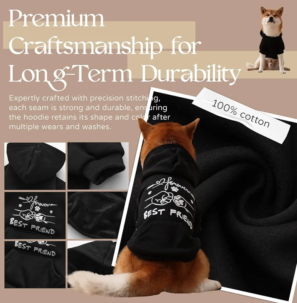 Dog Hoodies Premium Quality, Dog and Owner Matching Hoodies, Dog Warm Jacket Calming Milk Soft Fleece Interior MEDIUM