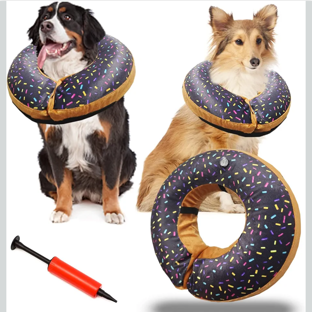 Supet Inflatable Dog Cone Collar for Large Medium Small Dogs, Soft Cone Collar for Dogs Cats, ECollar Doggie Neck Donut Dog Cone Alternative After Surgery MEDIUM Chocolate Donut with Sprinkles