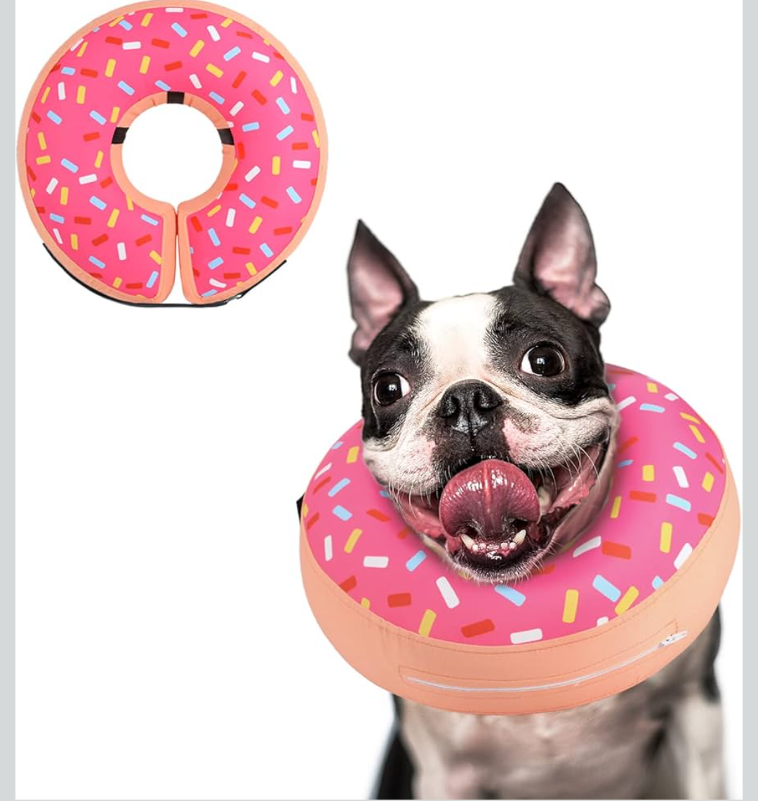 Supet Inflatable Dog Cone Collar for Large Medium Small Dogs, Soft Cone Collar for Dogs Cats, ECollar Doggie Neck Donut Dog Cone Alternative After Surgery MEDIUM Chocolate Donut with Sprinkles