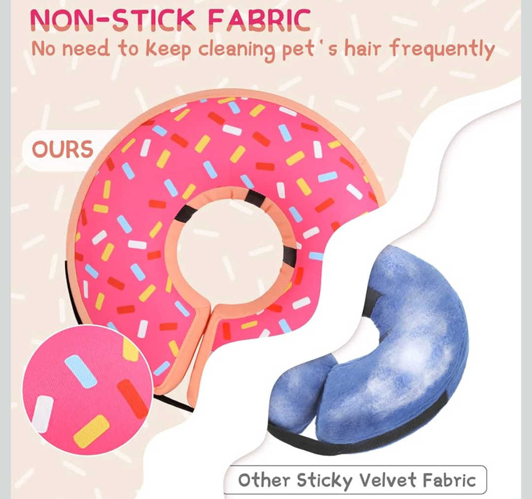 Supet Inflatable Dog Cone Collar for Large Medium Small Dogs, Soft Cone Collar for Dogs Cats, ECollar Doggie Neck Donut Dog Cone Alternative After Surgery MEDIUM Chocolate Donut with Sprinkles