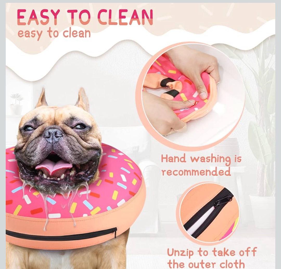 Supet Inflatable Dog Cone Collar for Large Medium Small Dogs, Soft Cone Collar for Dogs Cats, ECollar Doggie Neck Donut Dog Cone Alternative After Surgery MEDIUM Chocolate Donut with Sprinkles