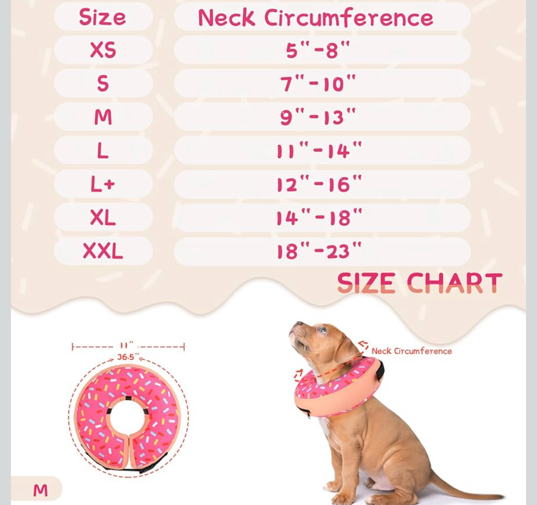 Supet Inflatable Dog Cone Collar for Large Medium Small Dogs, Soft Cone Collar for Dogs Cats, ECollar Doggie Neck Donut Dog Cone Alternative After Surgery MEDIUM Chocolate Donut with Sprinkles