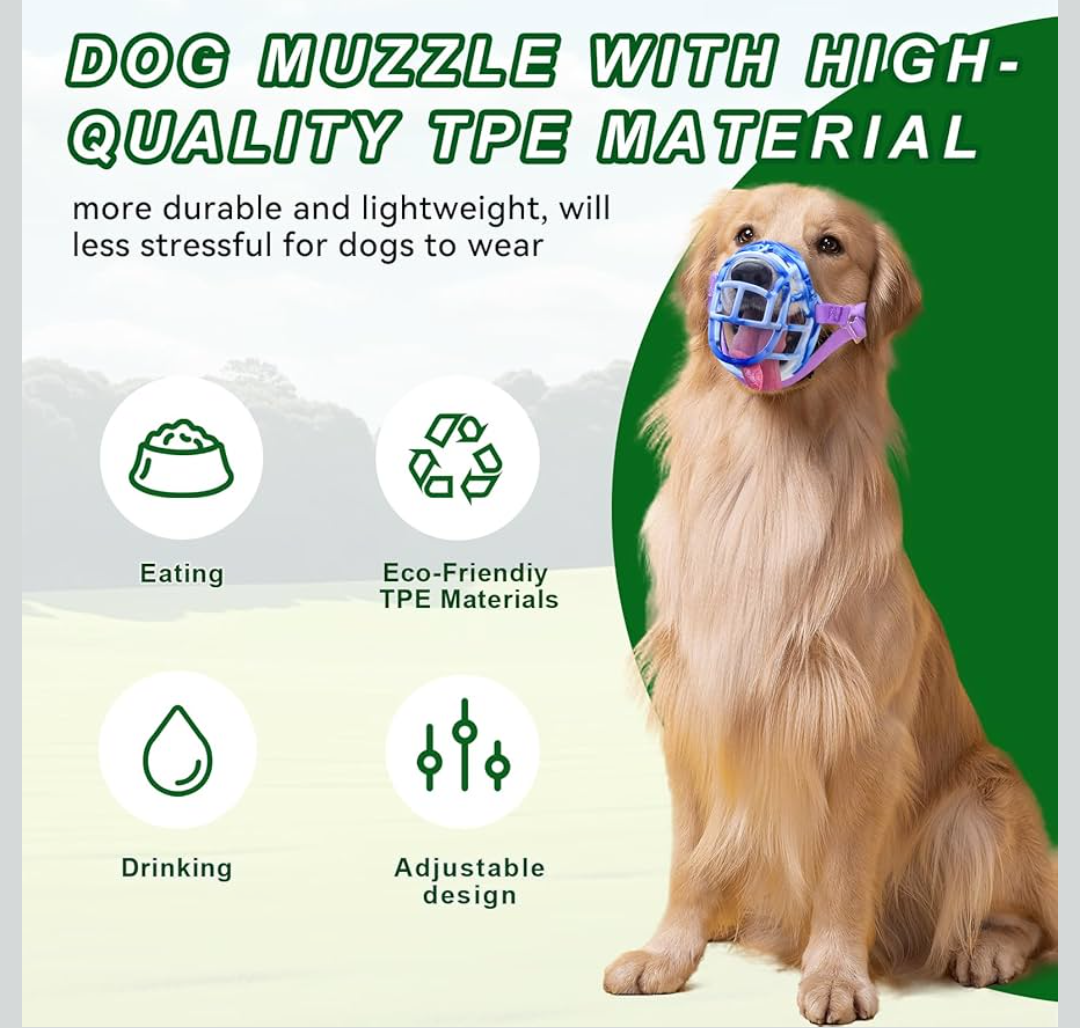 Basket Muzzle for Small to Large Dogs - Allows Panting & Drinking, Ideal for Grooming & Training (Blue, Size 4)