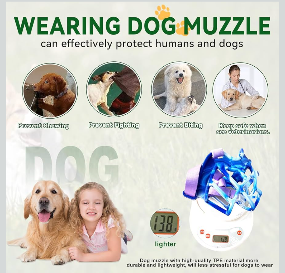 Basket Muzzle for Small to Large Dogs - Allows Panting & Drinking, Ideal for Grooming & Training (Blue, Size 4)