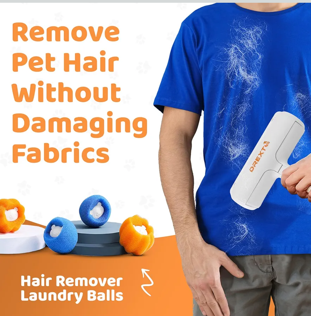 Drext Roller Pet Hair Remover, Reusable Lint Roller - Pet Hair Remover for Laundry, Cat and Dog Hair Remover for Furniture, Couch, Carpet, Clothing Bedding - Portable Multi-Surface Fur Removal Tool.