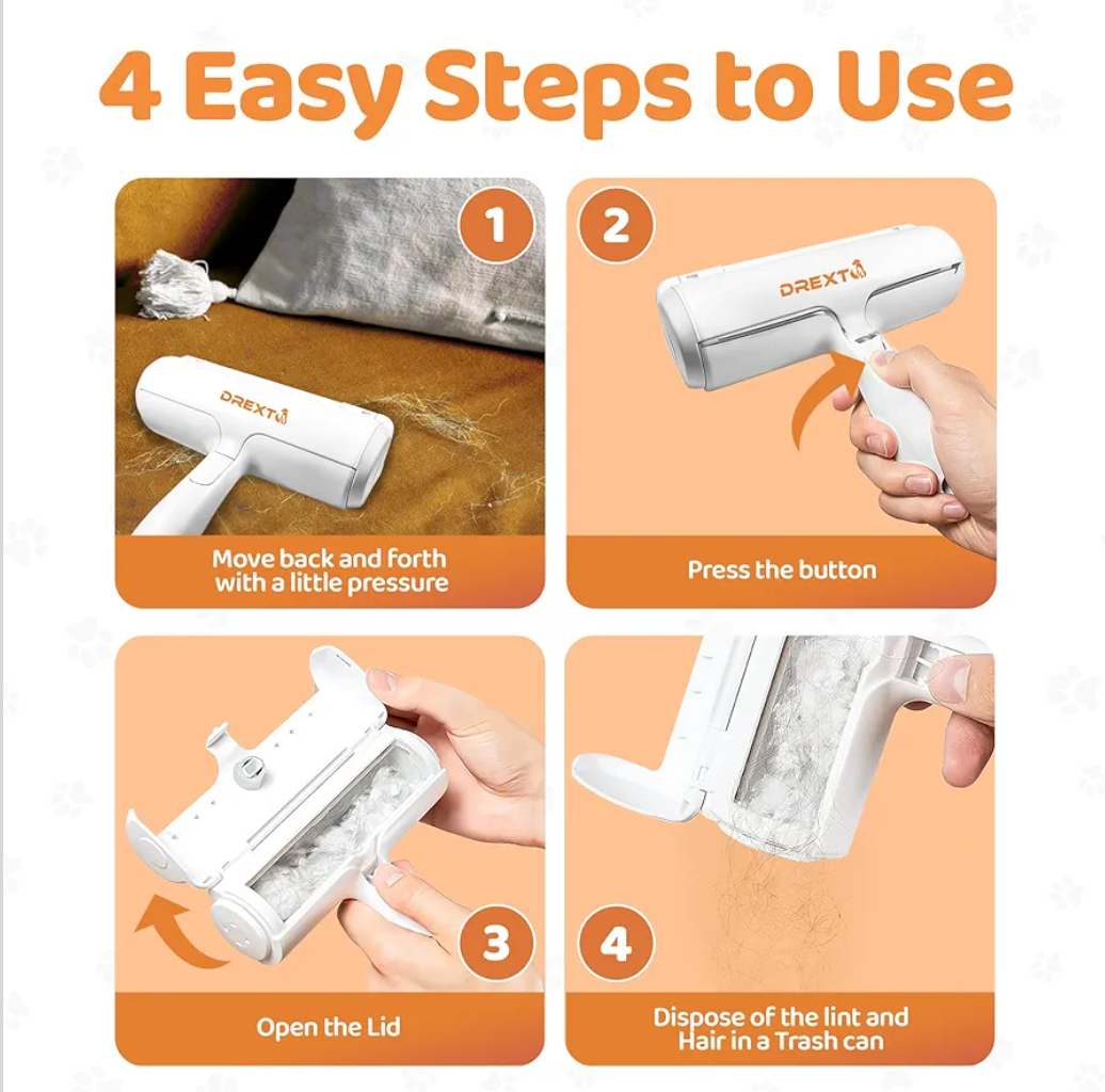 Drext Roller Pet Hair Remover, Reusable Lint Roller - Pet Hair Remover for Laundry, Cat and Dog Hair Remover for Furniture, Couch, Carpet, Clothing Bedding - Portable Multi-Surface Fur Removal Tool.