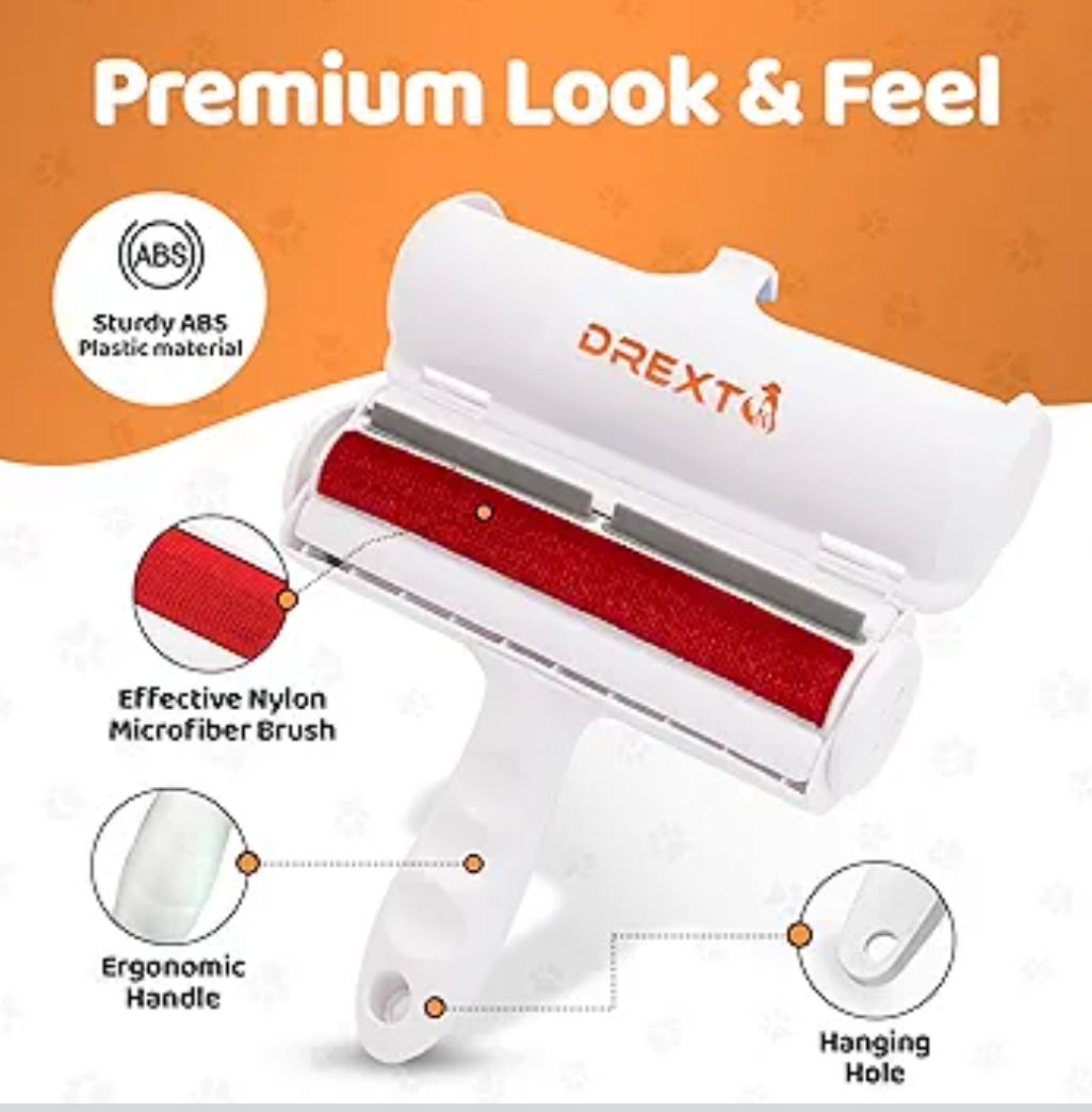 Drext Roller Pet Hair Remover, Reusable Lint Roller - Pet Hair Remover for Laundry, Cat and Dog Hair Remover for Furniture, Couch, Carpet, Clothing Bedding - Portable Multi-Surface Fur Removal Tool.