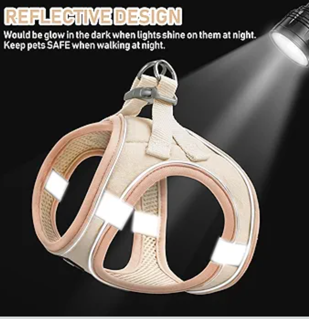 GAMUDA Small Pet Harness Collar and Leash Set, Step in No Chock No Pull Linen Fabric Soft Mesh Dog Vest Harnesses Reflective for Dogs Puppy Cats Kitten Rabbit (Khaki, XS)