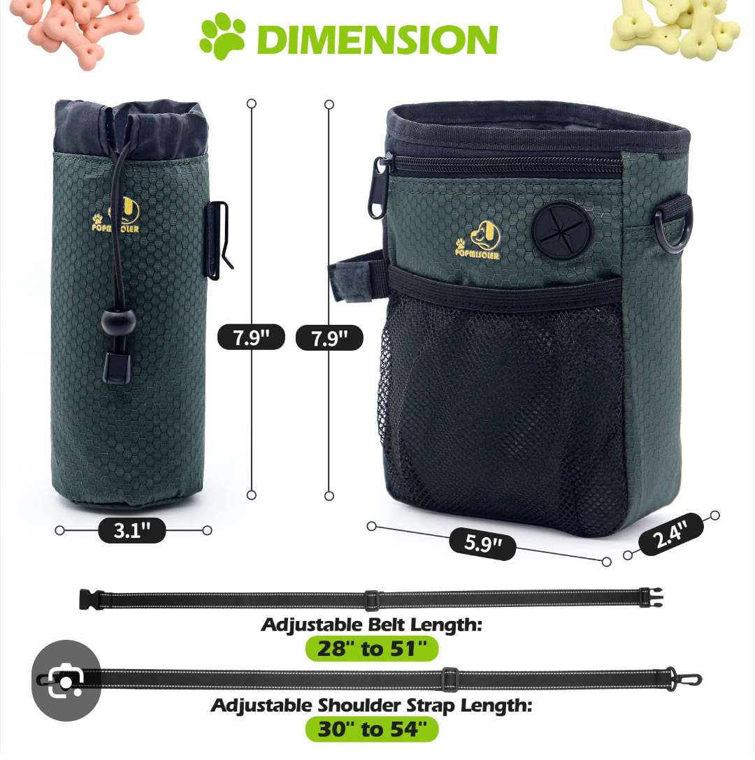 Dog Treat Pouch Dog Training Treat Pouch For Pet Dog Treat Bag With Adjustable Waist Belt Clip Shoulder Strap&Poop Bag Dispenser Detachable Water Bottle Holder Carry Pet Toy 3 Way To Wear (Black)