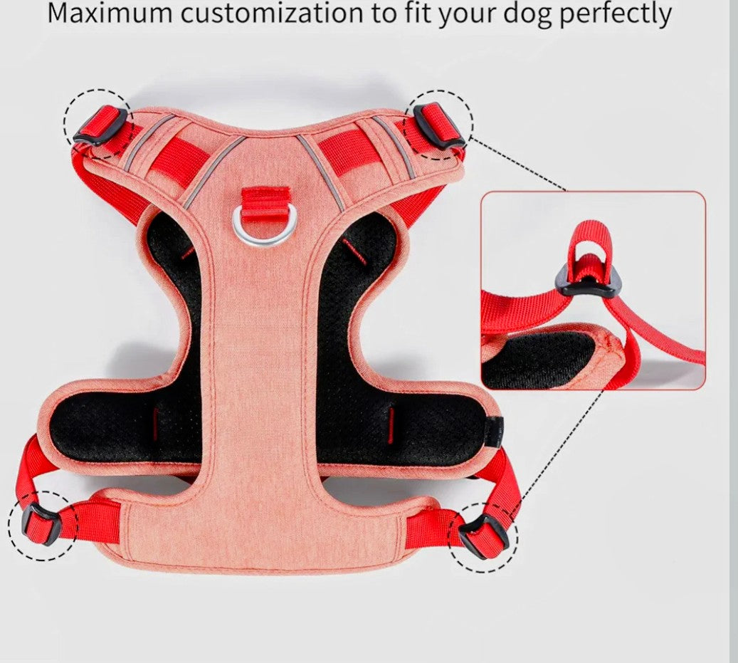 VOXOR Hug Pets Dog Harness,No Pull Dog Harness Small & Medium Sized Dog, Adjustable Soft Padded Dog Vest Harness,Dog Harness with Handle, (Neck:11.0"-16.1", Chest:16.5"-22.4") XS - Dopamine Red