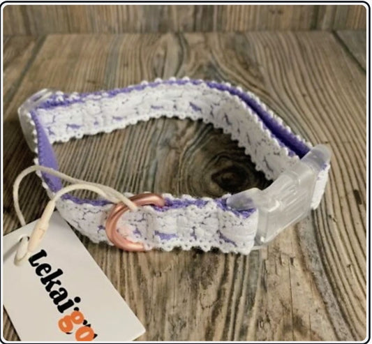 Lekaigo Dog Collar Purple Cotton Lace Handmade Size Large Very Stylish